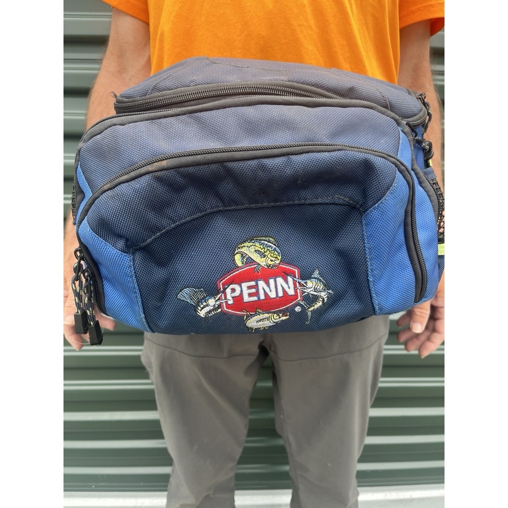 Penn Fishing Tackle Bag Blue Multi Pocket Soft Sided Bait Fanny Big Bass